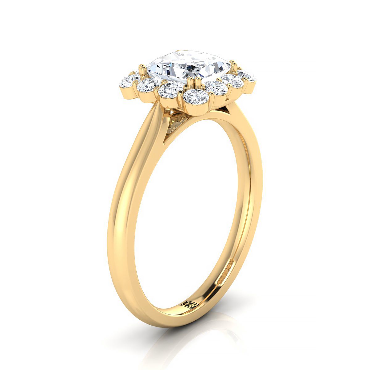 แหวนหมั้นเพชร 14K Yellow Gold Princess Cut Diamond Halo -1/3ctw