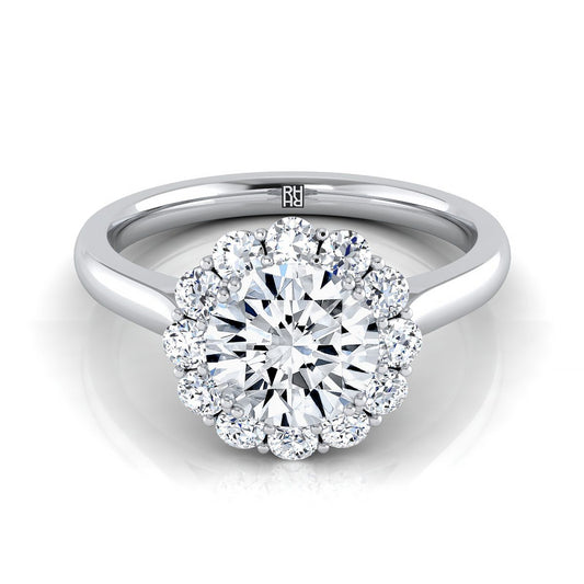 14K White Gold Round Brilliant Diamond Floral Halo Engagement Ring -1/3ctw