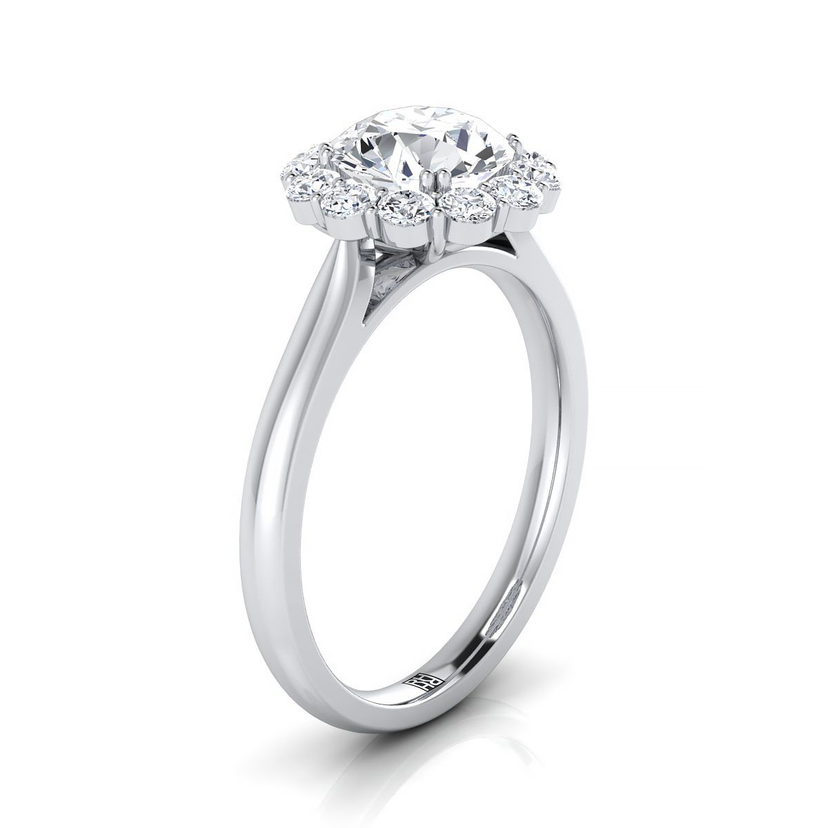 Platinum Round Brilliant Diamond Floral Halo Engagement Ring -1/3ctw