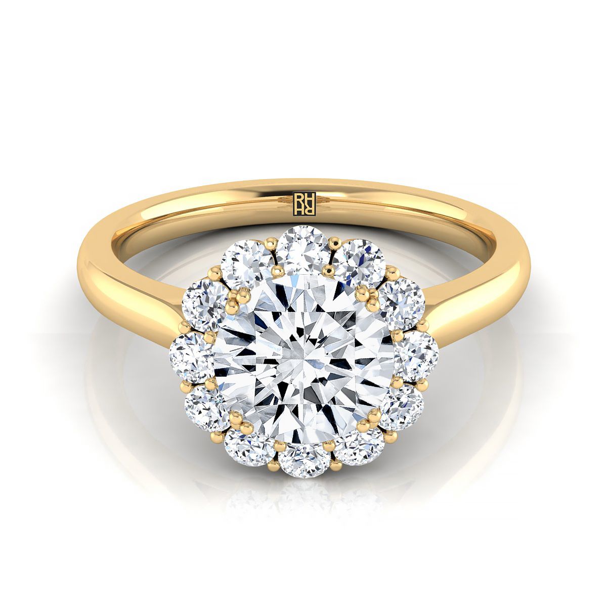 14K Yellow Gold Round Brilliant Diamond Floral Halo Engagement Ring -1/3ctw