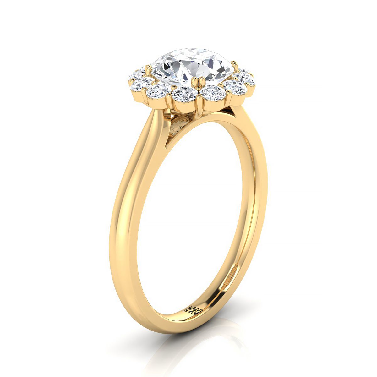 14K Yellow Gold Round Brilliant Diamond Floral Halo Engagement Ring -1/3ctw