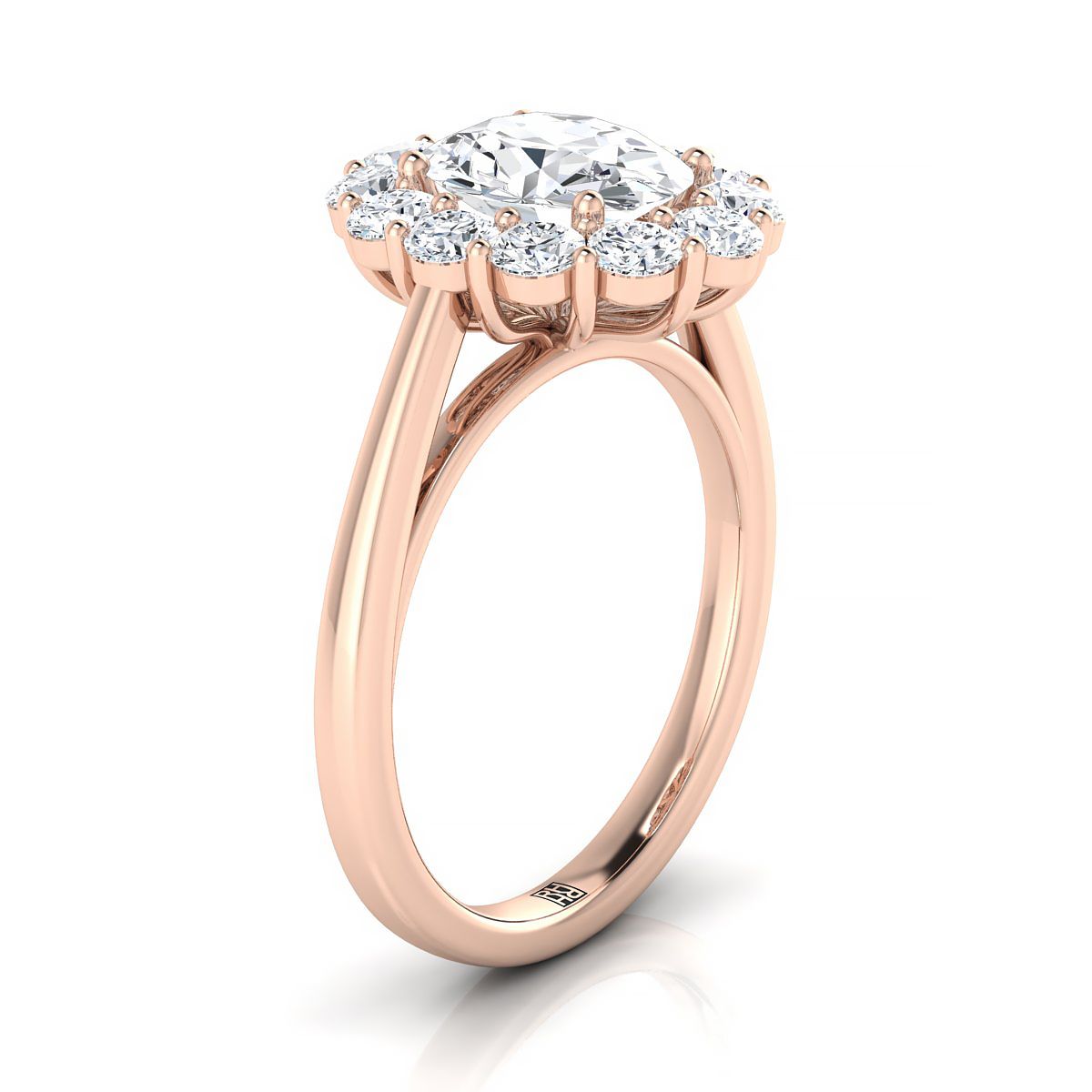 แหวนหมั้นเพชรทรงรี 14K Rose Gold ทรงดอกไม้ Halo -3/4ctw