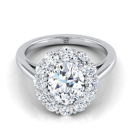 Platinum Oval Diamond Floral Halo Engagement Ring -3/4ctw