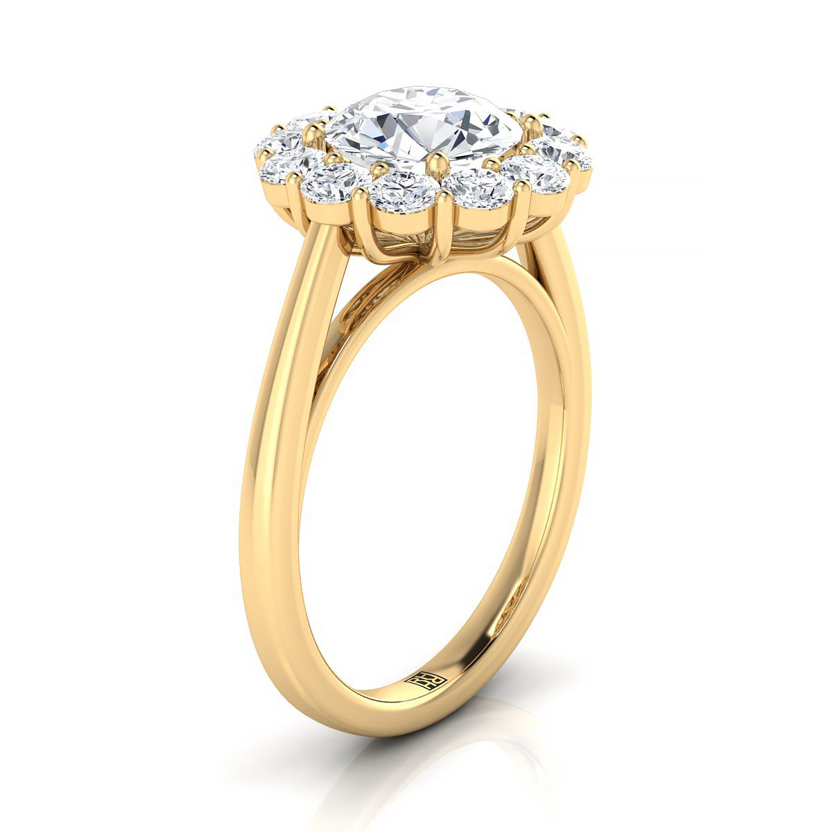 14K Yellow Gold Round Brilliant Diamond Floral Halo Engagement Ring -3/4ctw