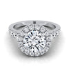 14K White Gold Round Brilliant Diamond Shared Prong Halo และ Linear Side Set แหวนหมั้นเพชร -5/8ctw