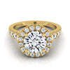 14K Yellow Gold Round Brilliant Diamond Shared Prong Halo และ Linear Side Set แหวนหมั้นเพชร -5/8ctw