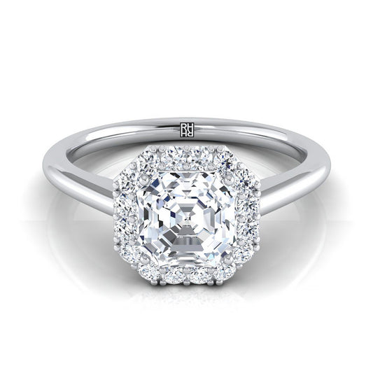 Platinum Asscher Cut Diamond Shared Prong Halo Engagement Ring -1/5ctw