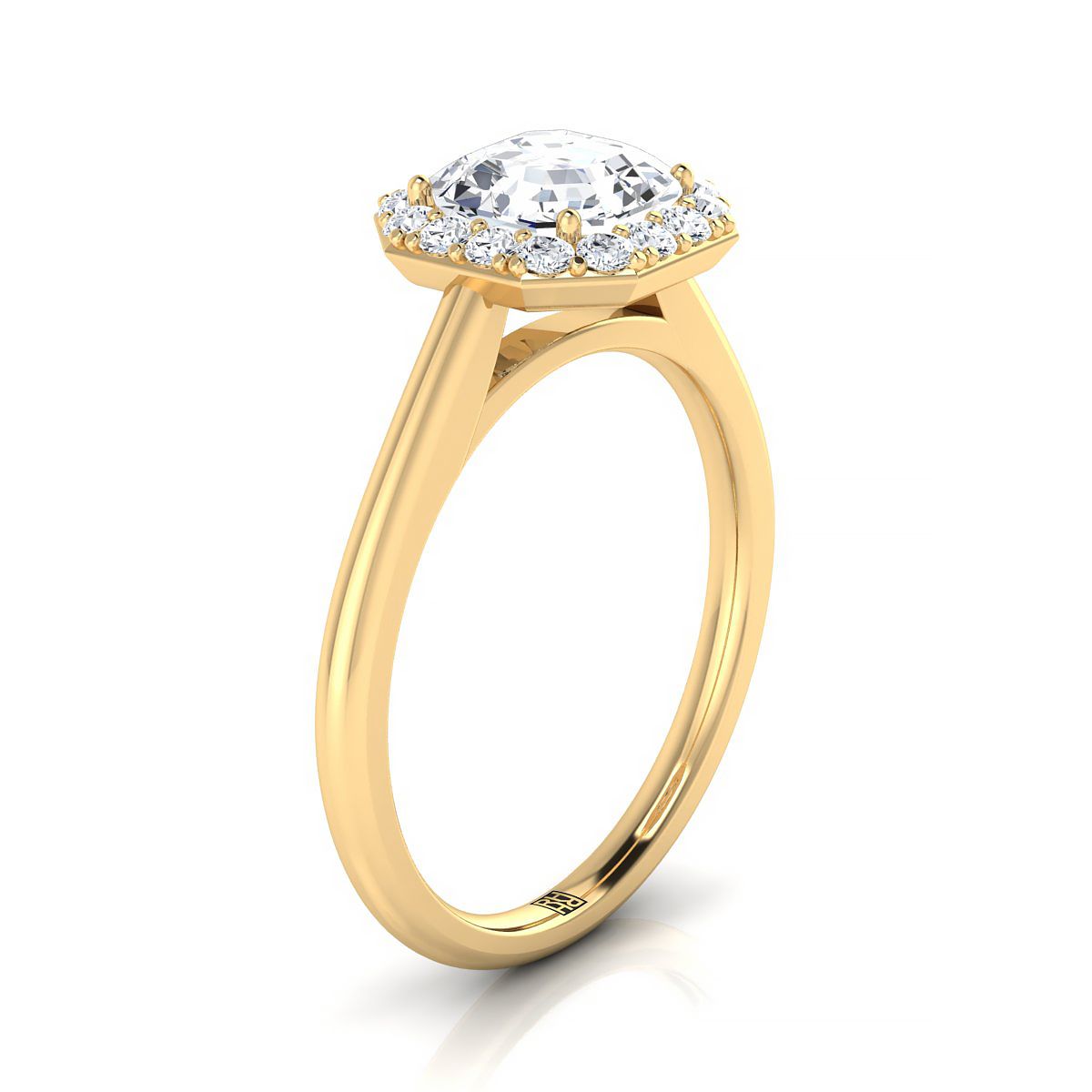 14K Yellow Gold Asscher Cut Diamond Shared Prong Halo Engagement Ring -1/5ctw