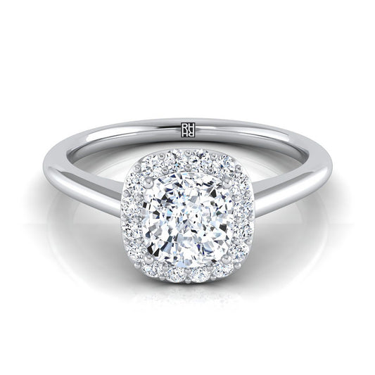 Platinum Cushion Diamond Shared Prong Halo Engagement Ring -1/5ctw