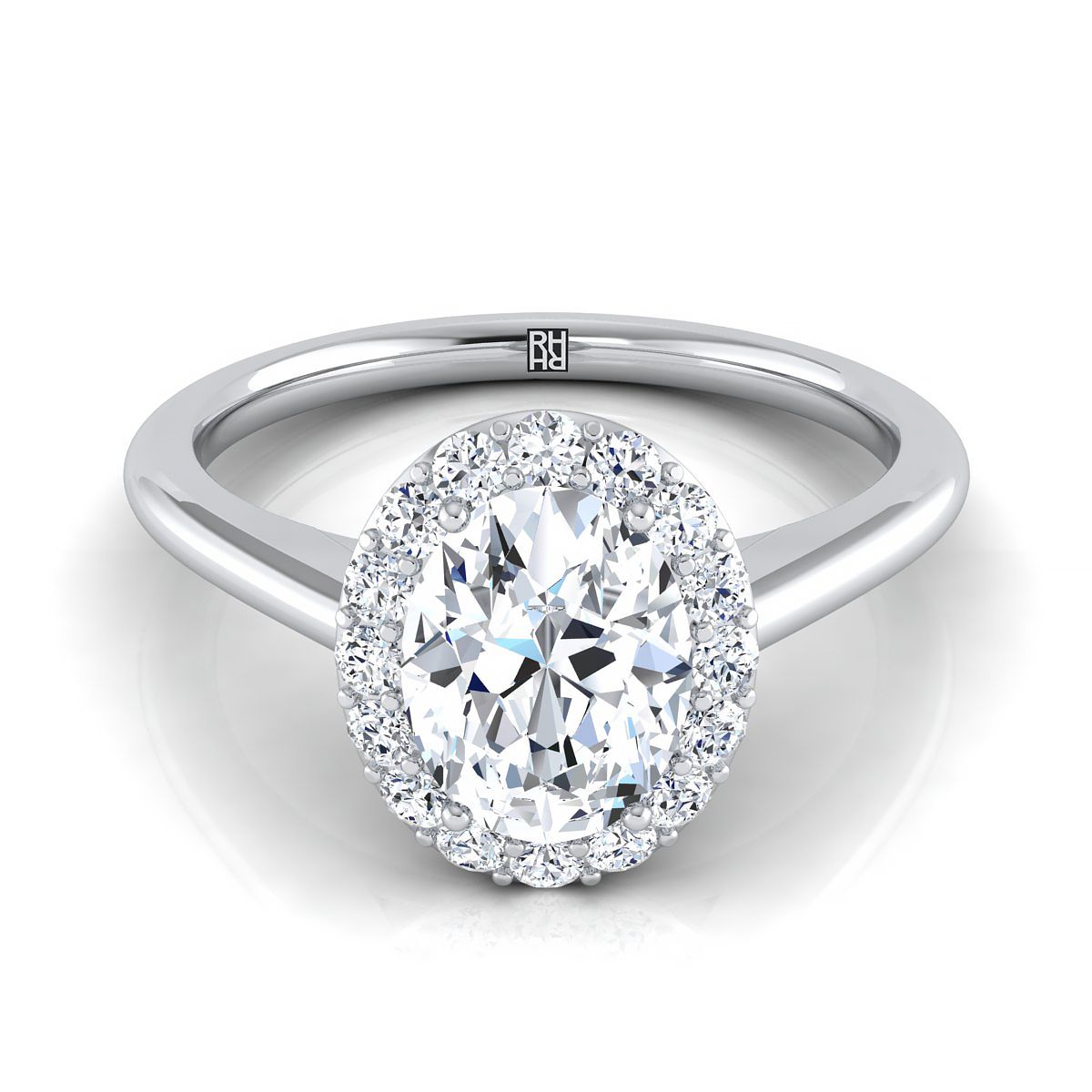 Platinum Oval Diamond Shared Prong Halo Engagement Ring -1/5ctw