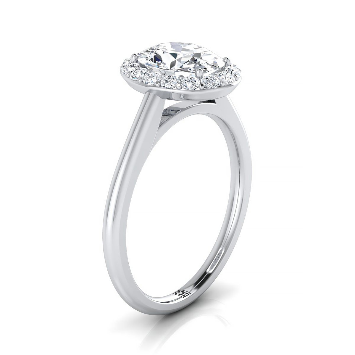 Platinum Oval Diamond Shared Prong Halo Engagement Ring -1/5ctw