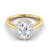 18K Yellow Gold Oval Diamond Shared Prong Halo Engagement Ring -1/5ctw