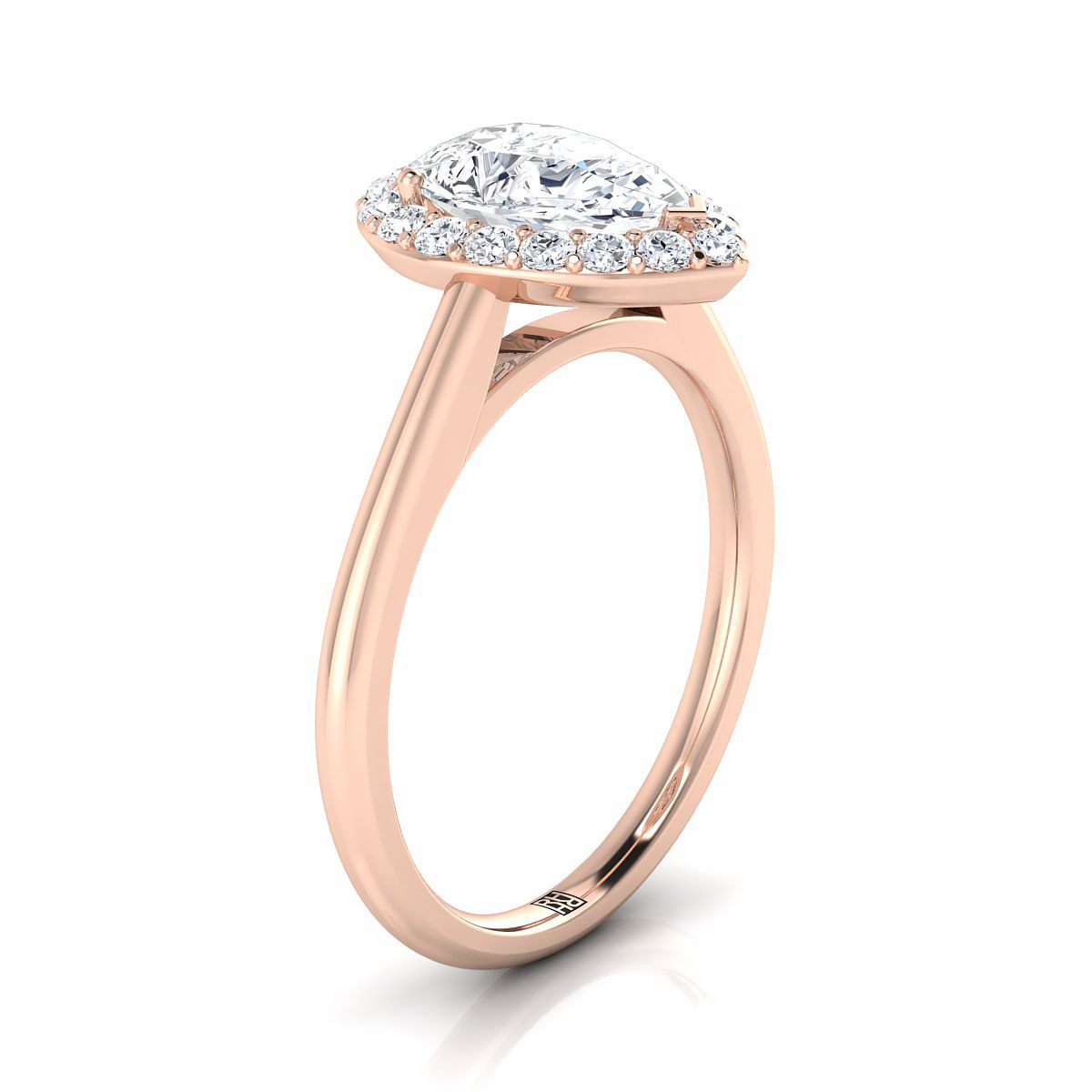 14K Rose Gold Pear Shape Center Diamond Shared Prong Halo Engagement Ring -1/4ctw