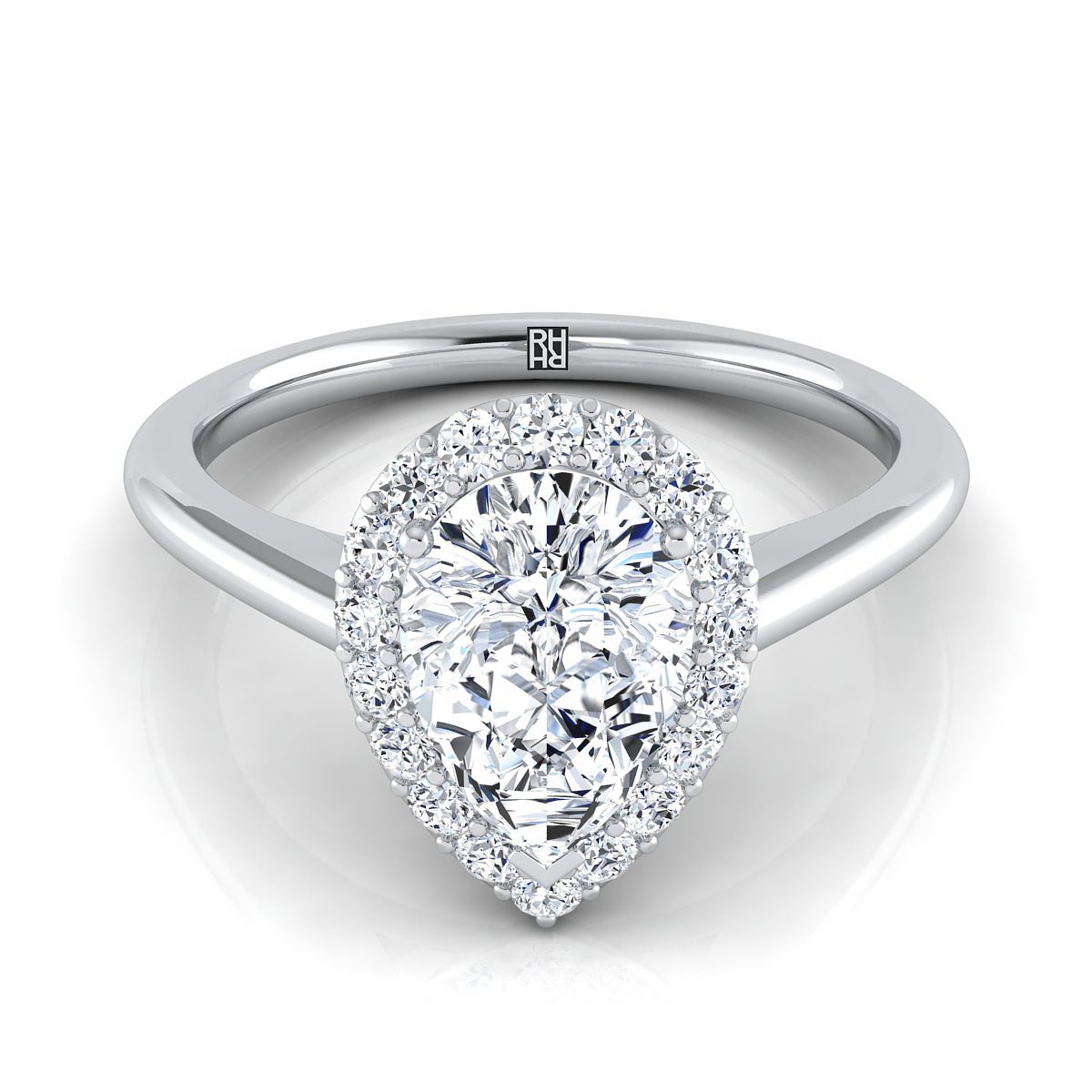 แหวนหมั้นเพชร 14K White Gold Pear Shape Center -1/4ctw