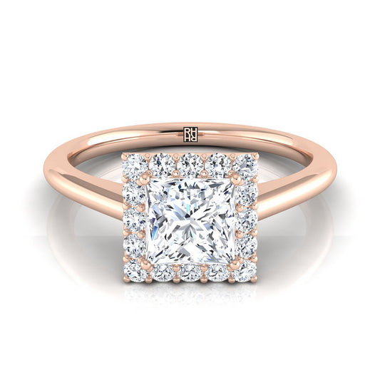 14K Rose Gold Princess Cut Diamond Shared Prong Halo Engagement Ring -1/5ctw