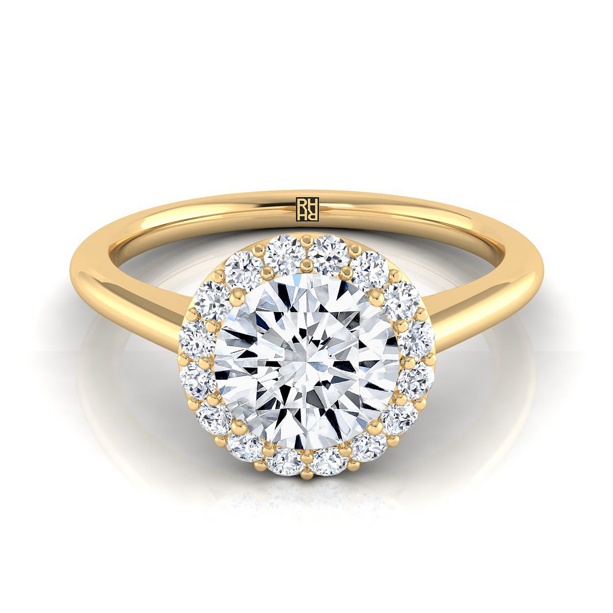 14K Yellow Gold Round Brilliant Diamond Shared Prong Halo Engagement Ring -1/5ctw