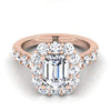 14K Rose Gold Emerald Cut Diamond Luxe Style French Pave Halo Engagement Ring -1-1/10ctw