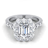 14K White Gold Emerald Cut Diamond Luxe Style French Pave Halo Engagement Ring -1-1/10ctw