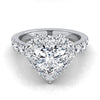 18K White Gold Heart Shape Center Diamond Luxe Style French Pave Halo Engagement Ring -1-1/10ctw