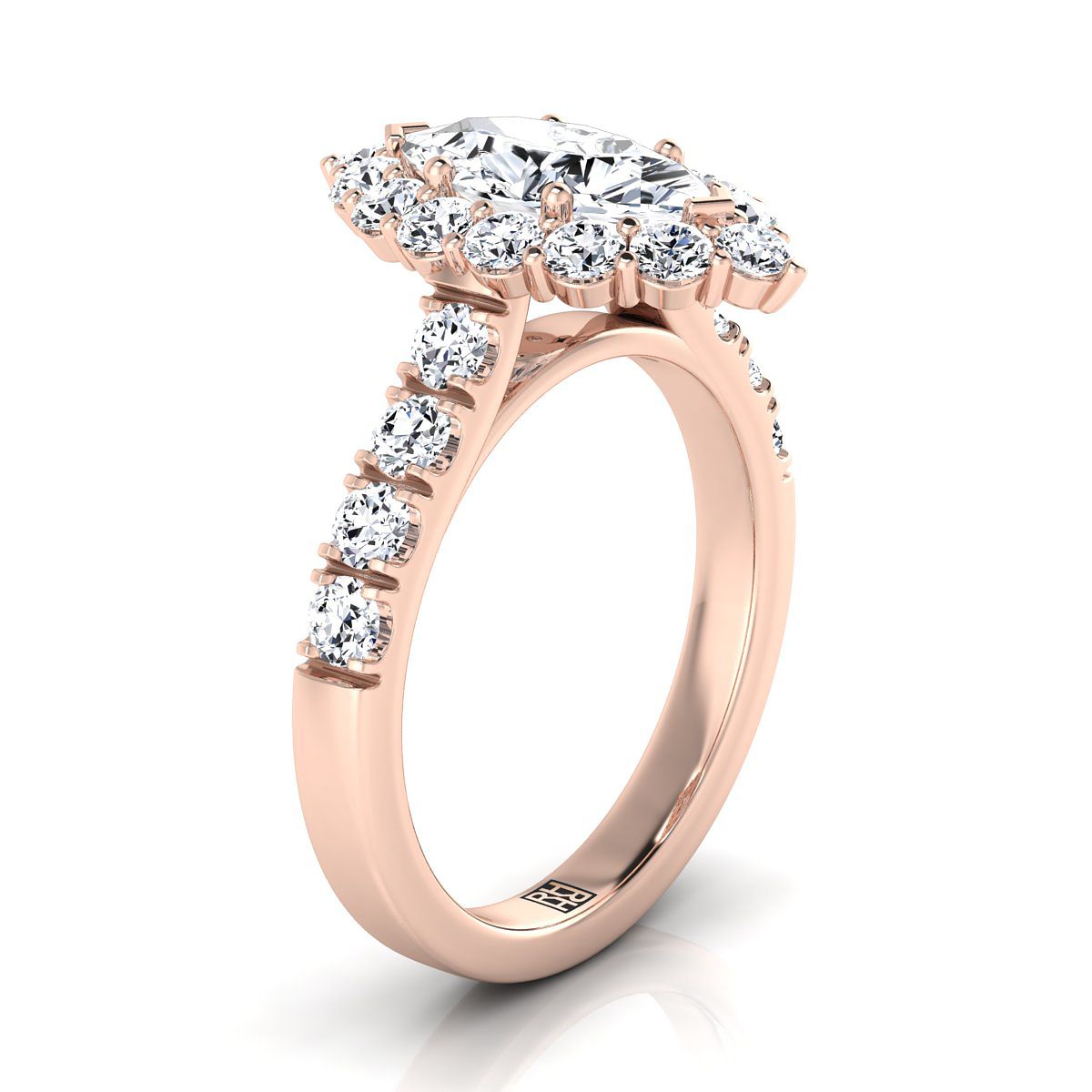 14K Rose Gold Marquise Diamond Luxe Style French Pave Halo Engagement Ring -1-1/10ctw