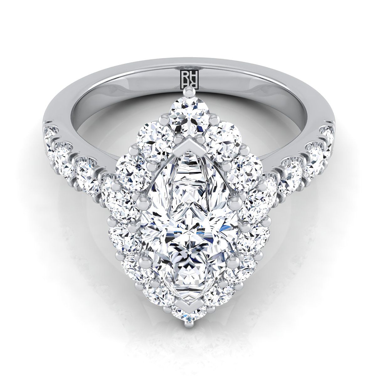 14K White Gold Marquise Diamond Luxe Style French Pave Halo Engagement Ring -1-1/10ctw