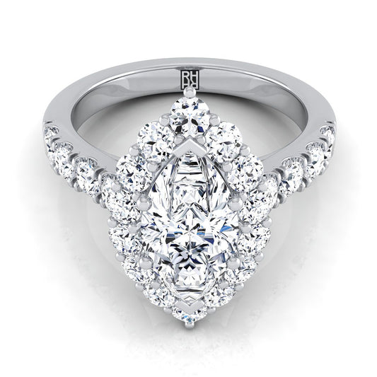 Platinum Marquise  Diamond Luxe Style French Pave Halo Engagement Ring -1-1/10ctw