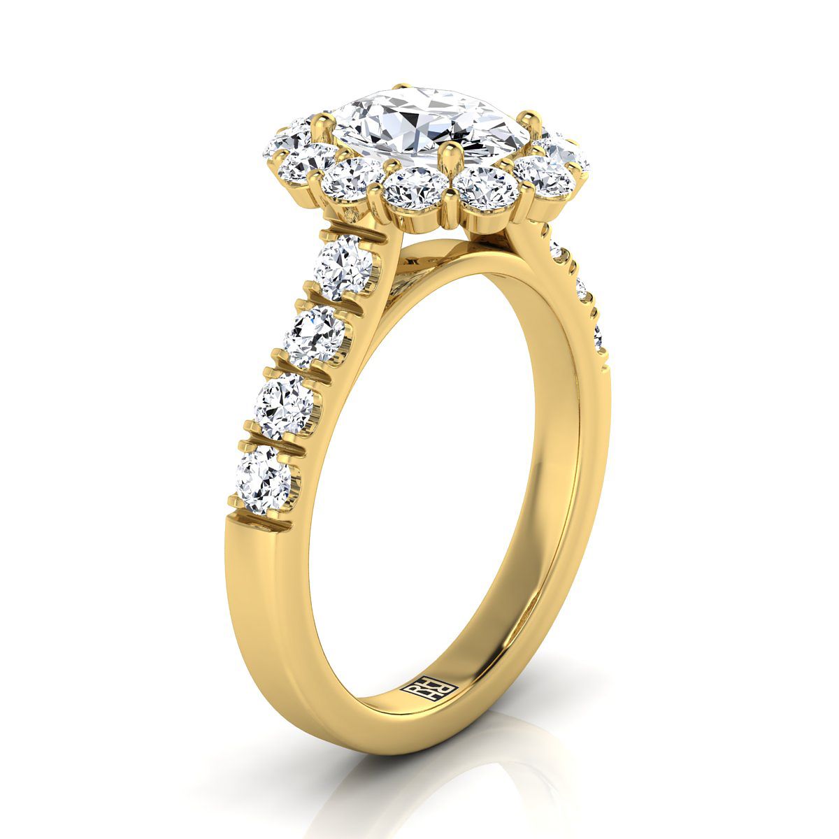 14K Yellow Gold Oval Diamond Luxe Style French Pave Halo Engagement Ring -1-1/10ctw