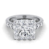 แหวนหมั้น Platinum Princess Cut Diamond Luxe Style French Pave Halo -1-1/10ctw