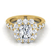 18K สีเหลืองทอง Radiant Cut Center Diamond Luxe สไตล์ French Pave Halo แหวนหมั้น -1-1/10ctw