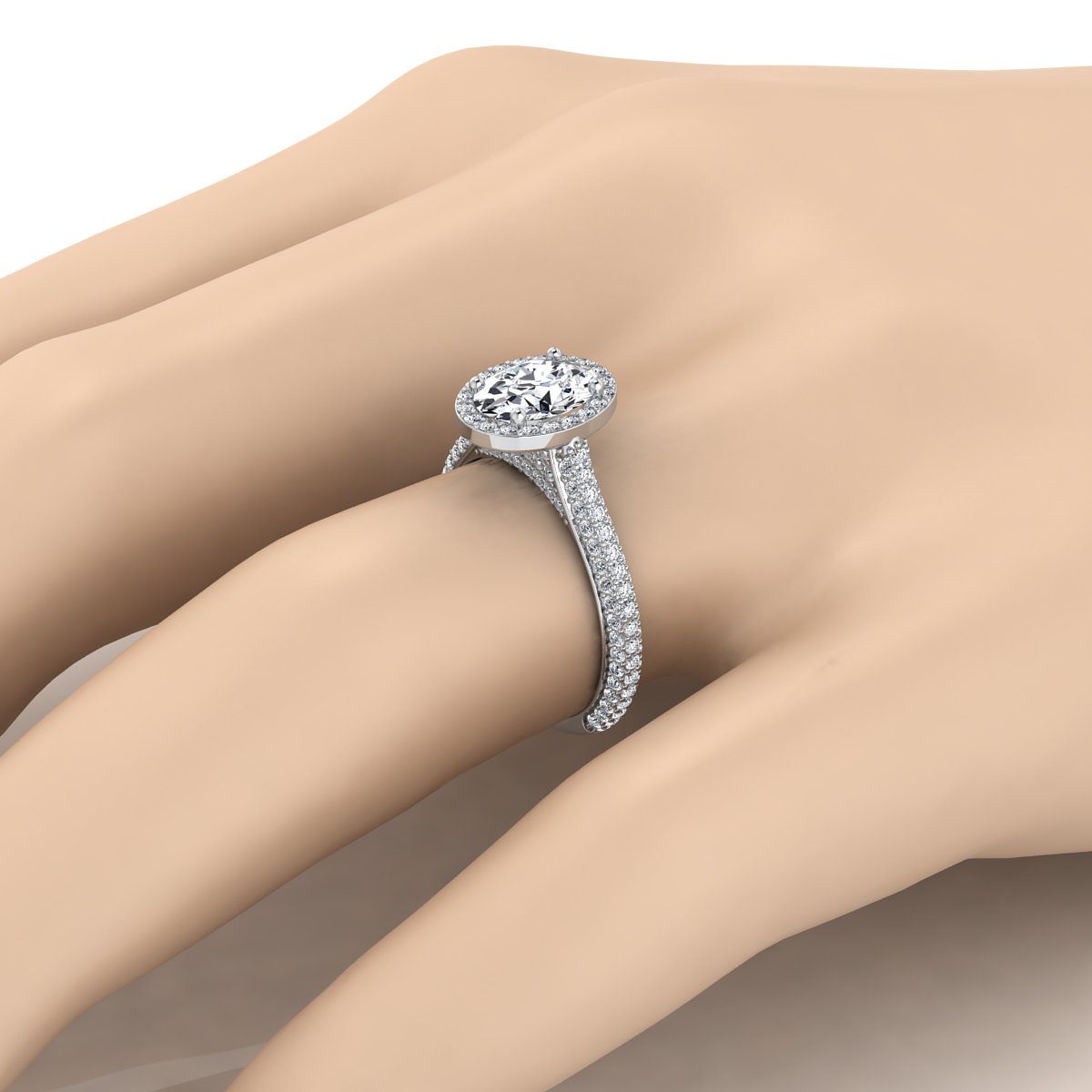 14K White Gold Oval Diamond Micro Pave Halo Engagement Ring 7 8ctw