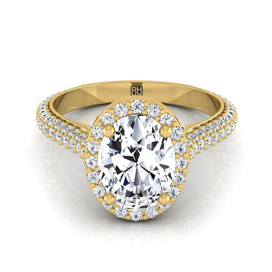 14K Yellow Gold Oval Diamond Micro-Pavé Halo Engagement Ring -7/8ctw