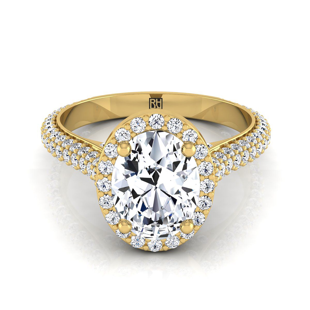 18K Yellow Gold Oval Diamond Micro-Pavé Halo Engagement Ring -7/8ctw
