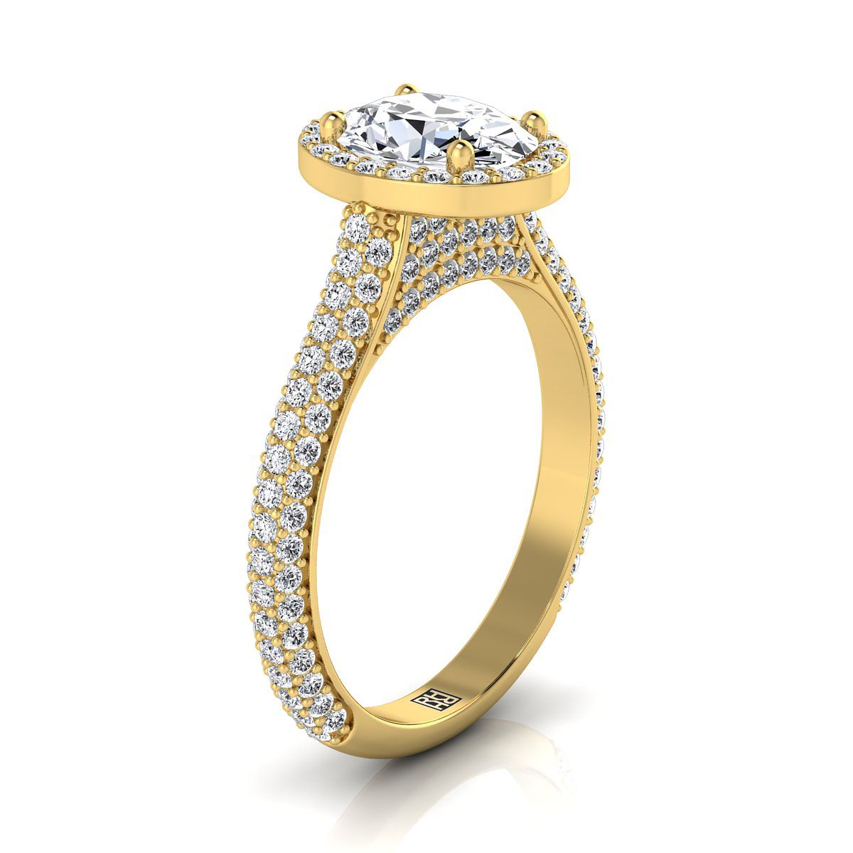 14K Yellow Gold Oval Diamond Micro-Pavé Halo Engagement Ring -7/8ctw