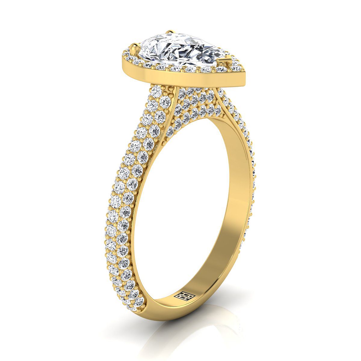 14K Yellow Gold Pear Shape Center Diamond Micro-Pavé Halo Engagement Ring -7/8ctw