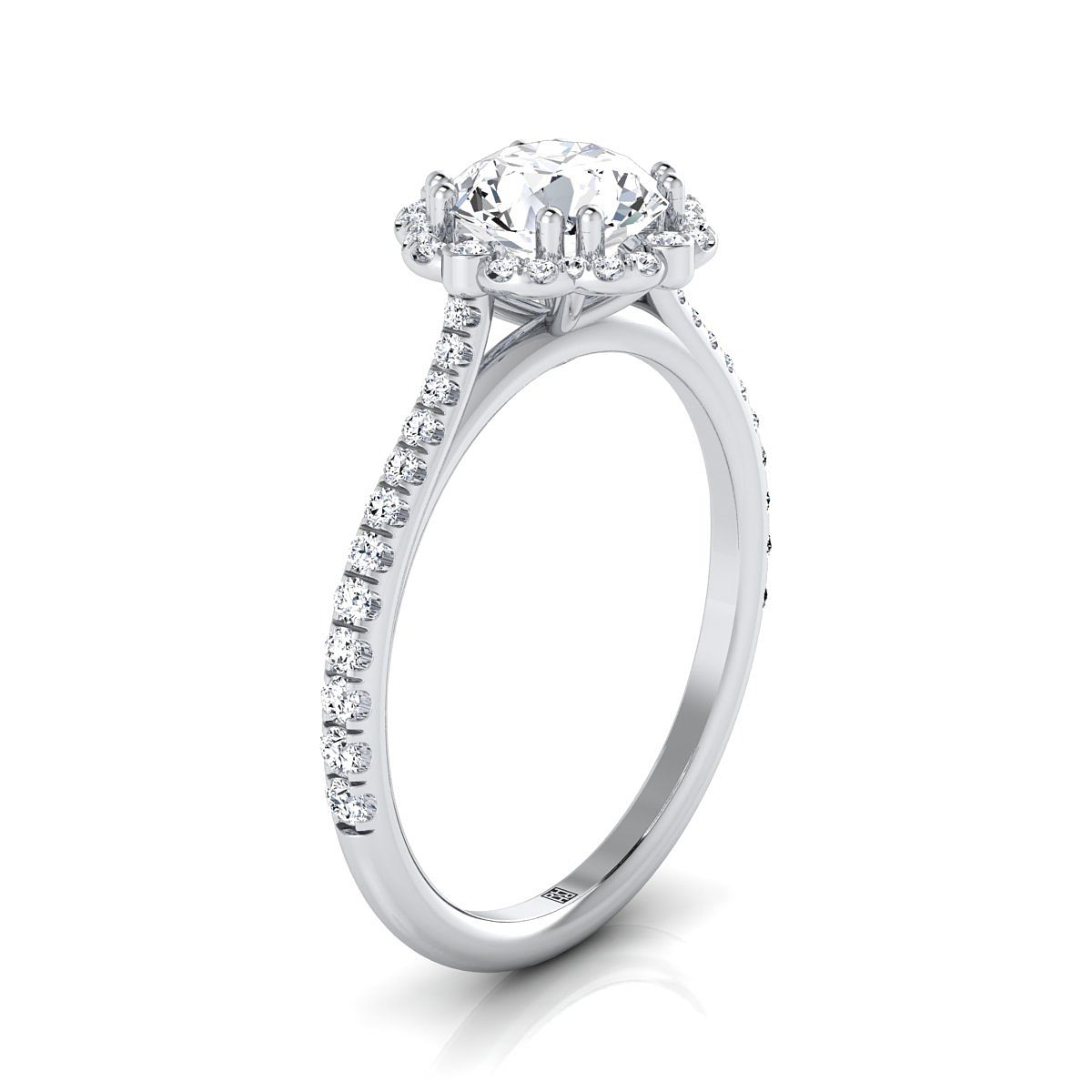 18K White Gold Round Brilliant Diamond Ornate Halo Vintage Inspired Engagement Ring -1/4ctw