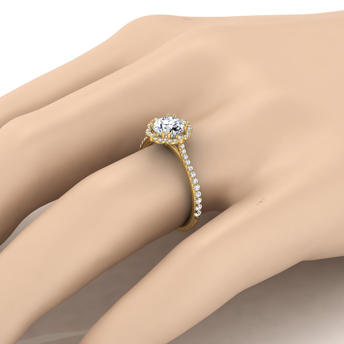 18K Yellow Gold Round Brilliant Diamond Ornate Halo Vintage Inspired Engagement Ring -1/4ctw