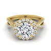 14K สีเหลืองทองรอบ Brilliant Diamond Twisted Scalloped Pavé Halo Center แหวนหมั้น -1/2ctw