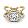 14K Yellow Gold Round Brilliant Diamond Open Criss Cross French Pave Engagement Ring -1/2ctw