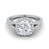 14K White Gold Cushion French Pave Split Shank Halo Engagement Ring -1/4ctw