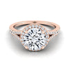 14K Rose Gold Round Brilliant French Pave Split Shank Halo Engagement Ring -1/4ctw