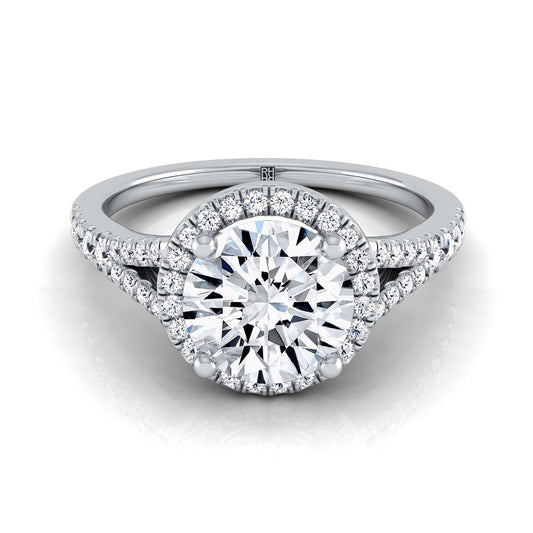 Platinum Round Brilliant French Pave Split Shank Halo Engagement Ring -1/4ctw