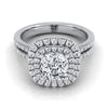 14K White Gold Cushion Linear Double Row Halo Diamond Engagement Ring -3/8ctw