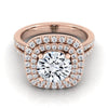 14K Rose Gold Round Brilliant Linear Double Row Halo Diamond Engagement Ring -3/8ctw