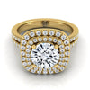 18K Yellow Gold Round Brilliant Linear Double Row Halo Diamond Engagement Ring -3/8ctw. (เพชรแท้)