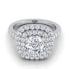 14K White Gold Cushion Double Pave Halo with Linear Diamond Engagement Ring -3/4ctw