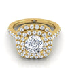 18K Yellow Gold Cushion Double Pave Halo with Linear Diamond Engagement Ring -3/4ctw