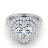 18K White Gold Heart Shape Center Double Pave Halo with Linear Diamond Engagement Ring -7/8ctw