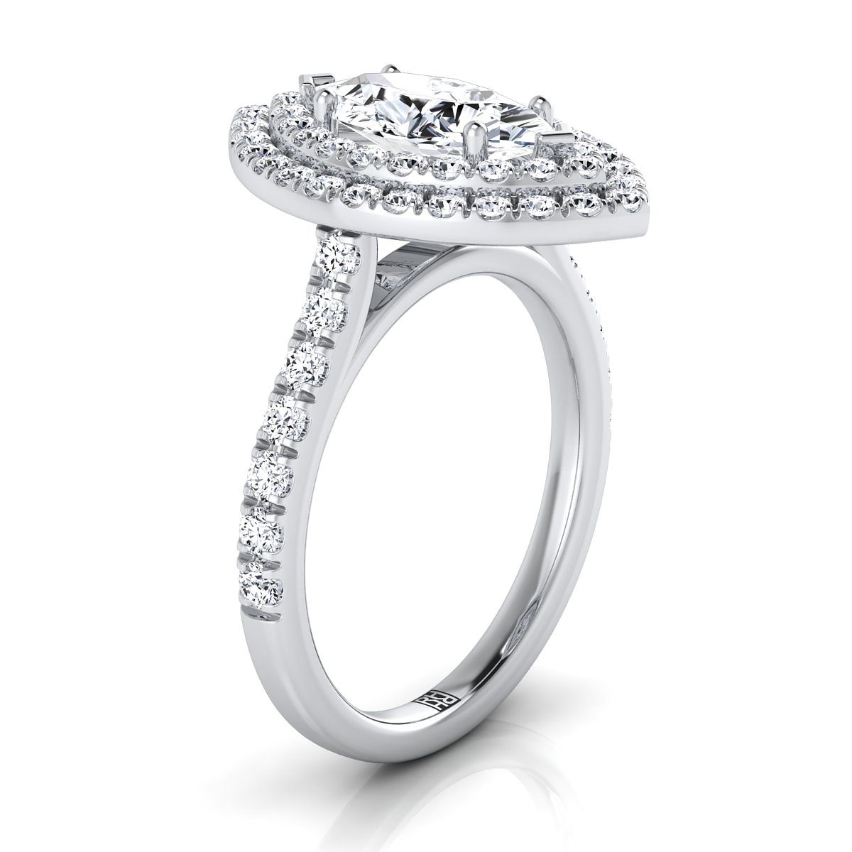 Platinum Marquise Double Pave Halo พร้อมแหวนหมั้นเพชรเชิงเส้น -7/8ctw