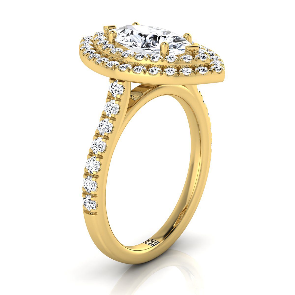 14K Yellow Gold Marquise Double Pave Halo พร้อมแหวนหมั้นเพชรเชิงเส้น -7/8ctw