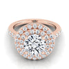 14K Rose Gold Round Brilliant Double Pave Halo พร้อมแหวนหมั้นเพชรเชิงเส้น -3/4ctw